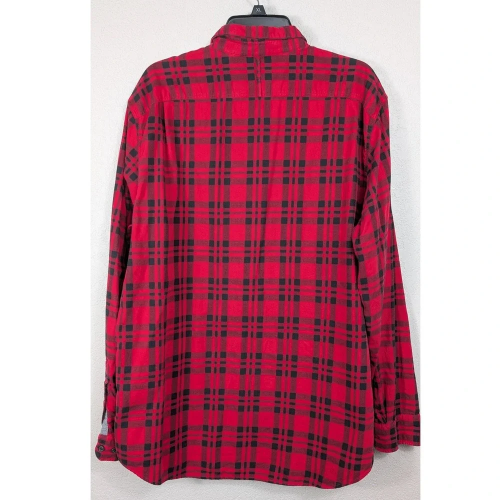 Banana Republic Shirt Mens XL Red Black Plaid Slim Fit Flannel Button Down‎